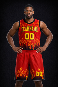 Uniforme de basket-ball de qualité supérieure pour hommes, design personnalisé rouge feu, uniforme de sport personnalisé pour le basket-ball - Product Image 3