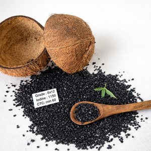 Carbón Activado Granular de Cáscara de Coco 6x12 US Mesh Size Iodine 1100 CTC 55 Min para Proceso CIP/CIL de Lixiviación de Oro con Attrition 2% - Product Image 1