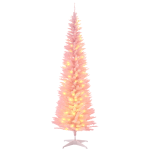 Albero di Natale Artificiale Sottile da 1,8 m con Rami Rosa Realistici e Luci LED Bianche Calde, Luci Natalizie a Matita - Product Image 1
