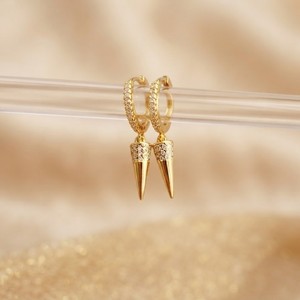14K Gold Gold Plated Spike Hoop <b>Earrings</b> Zircon Inlay Women Everyday Wear Wedding Luxury <b>Fine</b> Jewelry Gift - Product Image 3