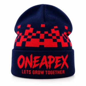 ONEAPEX SPORTS WEAR Custom <b>Navy</b> Red Knit Beanie <b>Hat</b> Embroidered Logo Waterproof 100% Acrylic Warm Winter Cuffed Streetwear - Product Image 1