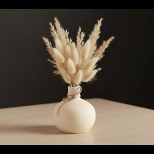Cream <b>Ceramic</b> Glazed Pebble <b>Vase</b> Round Modern Minimalist Flower Holder for Desktop Home Decor - Product Image 3
