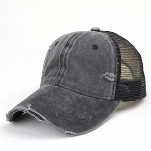 Custom Logo 6-Panel Adjustable Distressed Baseball Cap Wholesale Street Style Hip Hop Fashion Vintage Washed Mesh Beach Fishing - Product Image 6