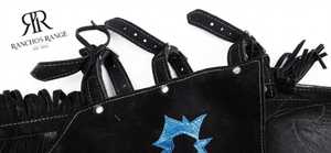 Black Horse Riding Chaps With Blue Glitter Pattern And <b>Fringe</b> Unisex Full Length - Product Image 2