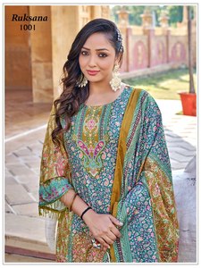 Traje de Rayón Amarillo Mostaza Bordado para Mujer con Dupatta, Atuendo Tradicional Indio-Pakistaní, Corte Holgado, Largo hasta el Suelo - Product Image 3