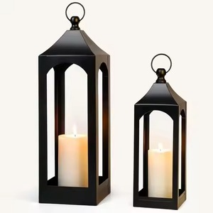 <b>Brass</b> <b>Lantern</b> Candle Holder Set Glass Panel Metal Frame Home Decoration Durable Design - Product Image 5