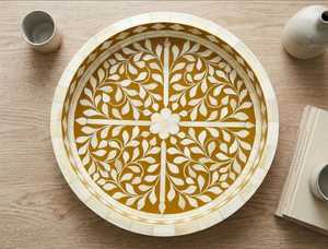 Handmade Modern Bone Inlay Floral Serving Tray Round Decorative Coffee <b>Table</b> Organizer Gift - Product Image 1