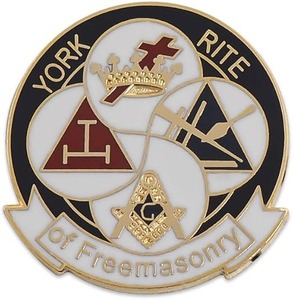 York Rite of Freemasonry Round Masonic Lapel Pin - [Black & White][1'' Diameter] Metal type Alloy Clasp typeButterfly - Product Image 1