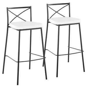 Set di 2 sgabelli da bar moderni Charlotte da 30 pollici, altezza fissa, in metallo nero e similpelle bianca - Product Image 1