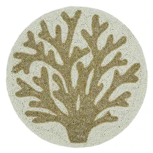 Beaded Placemat 12x12 Inches Eco-Friendly Handmade Customizable Color <b>Glass</b> Beads Polyester Modern Luxury Dining <b>Table</b> <b>Mats</b> - Product Image 6