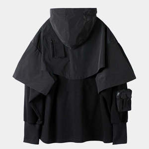 Sudadera con Capucha Cyberpunk Negra para Hombre, Estilo Táctico Oversize, Streetwear, Hip Hop, Estilo Ninja, Sudadera con Capucha en Capas y Bolsillos - Product Image 2