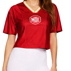 Camisetas de Mujer Personalizadas de Satén y Malla, Estilo Jersey de Fútbol Americano, Cuello en V, Top Corto de Moda, Ropa Deportiva, Marca Privada OEM - Product Image 4