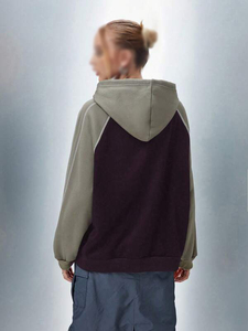 Bulk Women's Color <b>Block</b> Hoodies Cotton Blend Raglan Sleeve Contrast Stitching Kangaroo Pocket Relaxed Fit Private Label OEM ODM - Product Image 2