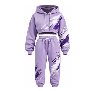 Conjunto de sudaderas cortas para mujer con diseño a juego, tela cómoda y sensación ligera para atuendos casuales y deportivos. - Product Image 1