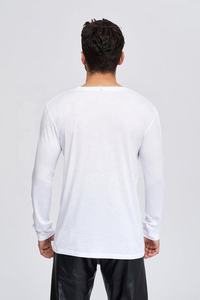 Camiseta de Manga Larga para Hombre, Cuello Redondo, Negra, Corte Regular, Tejido de Punto, 100% Algodón, Color Sólido, Transpirable, Ecológica, de Secado Rápido, 200g - Product Image 2