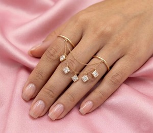 Geometric Gold Plated <b>925</b> <b>Silver</b> <b>Ring</b> Set With Princess Cut Crystal Rhinestones Bezel Setting Minimalist Unisex Everyday Wear - Product Image 3