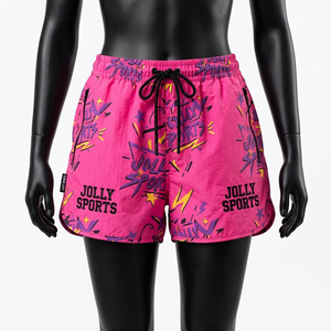 Shorts Deportivos de Nylon Transpirable de Alta Calidad, 120 GSM, para Mujer, Color Rosa, con Estampado Gráfico y Logotipo Personalizado - Product Image 1