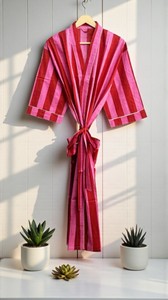 Cotton Floral Blockprint Kimono Robe – Summer Beachwear Loungewear Wholesale Women Printed Cotton Kimono <b>Boho</b> Beach Cover Up - Product Image 6