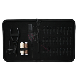 Black Salon Hair Extension <b>Tool</b> Kit with Flat Crimping Plier Loop Threader Pulling Hook Hair Mini Scissor Hair Wig <b>Threads</b> Set - Product Image 5