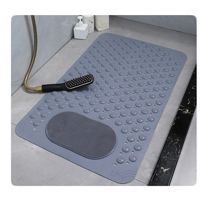 Tapis de douche modernes gris en PVC, lavables en machine, revêtement de sol en vinyle avec ventouses et trous de drainage, antidérapants et résistants à l'usure - Product Image 3