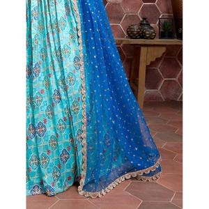 Elegante Azul Cielo Fancy Impreso Chinon Seda Lehenga Choli Con Dupatta - Product Image 2