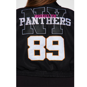 <b>Black</b> <b>And</b> <b>Red</b> <b>Varsity</b> <b>Jacket</b> With Patch Designs Turn Down Collar Streetwear Style Zipper Closure Short Length PU Material - Product Image 6