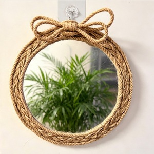 Rustic Straw Woven Folk-Style <b>Round</b> Eco-Friendly Handmade <b>Wall</b> <b>Mirror</b> for Entrance and Living Room Natural Fiber Home Decor - Product Image 3