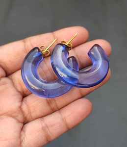 Cobalt Blue <b>Resin</b> Hoop Earrings Ocean Blue <b>Resin</b> C-Hoop Earrings Translucent Blue <b>Resin</b> Hoops Sapphire Blue <b>Resin</b> <b>Crafts</b> - Product Image 3