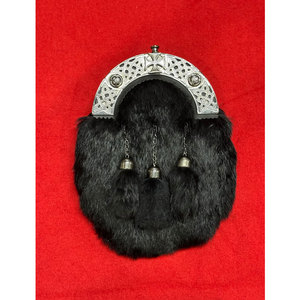 Sporran écossais en fourrure noire avec croix celtique, ceinture en cuir pour kilt des Highlands avec chaîne, accessoire d'habillement - Product Image 2