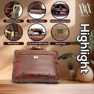 WRIZA Sac messager en cuir véritable marron pour hommes et femmes, sac de bureau pour ordinateur portable, sacoche multi-compartiments à sangle réglable - Product Image 3