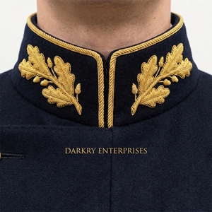 Custom Hand Gold Bullion Embroidery Navy Blue Velvet Stand Collar <b>Wheat</b> Motif Bespoke Garment Manufacturing Service - Product Image 5