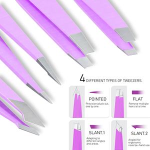 Pinzas para cejas con logotipo personalizado púrpura Pinzas para cejas con puntas puntiagudas inclinadas de acero sostenible con bolsa de cuero para uso de belleza - Product Image 3