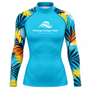 Chemise de bain anti-UV à manches longues pour femmes, imprimé tropical bleu, Khawaja Rafique Ullah Enterprises, prix de gros - Product Image 1