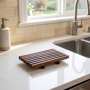 Food Grade Suar Wood Slatted Serving Tray Light Brown Twenty Two And Thirteen Point Five Centimeters Premium Durable Home <b>Decor</b> - Product Image 3