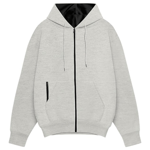 Veste à capuche zippée pour homme en molleton de coton, coupe ample et décontractée, manches classiques, motif uni, poche brodée - Product Image 1