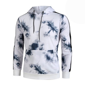 Sudadera con Capucha Tie-Dye para Hombre, Corte Ajustado, Manga Regular, Tejido Transpirable, Casual, Verano, Diseño con Bolsillos, Patrón Blanco y Azul - Product Image 2