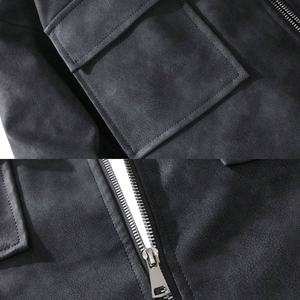 Veste d'hiver unisexe noire surdimensionnée à coupe ample, en cuir véritable, avec broderie intégrale personnalisée, style hip-hop, tie-dye, fermeture éclair OEM - Product Image 4