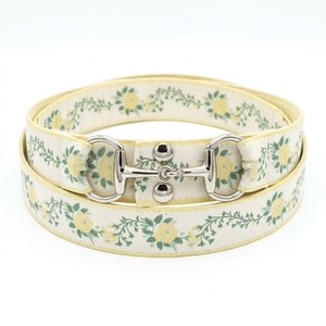 CUSTOM Nylon <b>Waist</b> Belt Yellow Rose Floral Pattern <b>Silver</b> Equestrian Bit Buckle - Product Image 1