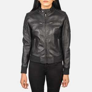 Chaqueta Bomber de Cuero para Mujer, Negra, Transpirable, para Invierno/Primavera/Otoño, con Cierre Frontal, Totalmente Personalizable, Hecha en Pakistán, 100% Poliéster - Product Image 2