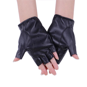 Classic Retro <b>Fingerless</b> Black Leather <b>Gloves</b> – Soft Sheepskin Perforated Design – Breathable Half-Finger Style for Cycling, - Product Image 2