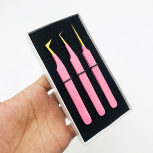 Ensemble de pinces à cils de précision roses en acier inoxydable à pointe lisse, design ergonomique pour l'application et le retrait de faux cils - Product Image 4
