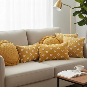 SOGA 6-Piece Quilted and Patterned Luxury Pillowcase Set Yellow Diamond Elegance Decorative & <b>Throw</b> <b>Pillows</b> - Product Image 2
