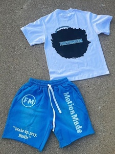 Conjunto de camiseta gráfica de manga corta y pantalones cortos con cita motivacional, conjunto transpirable de punto de algodón de verano estilo callejero para hombre - Product Image 6