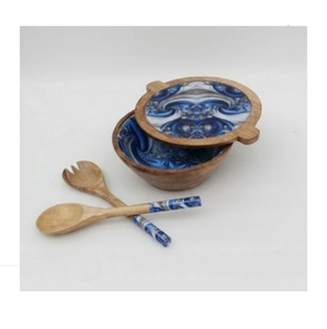 Atractivo Tazón de Madera Decorativo para Servir Alimentos, Tazón Redondo Natural para Ensaladas, Tazones de Bambú y Coco - Product Image 4
