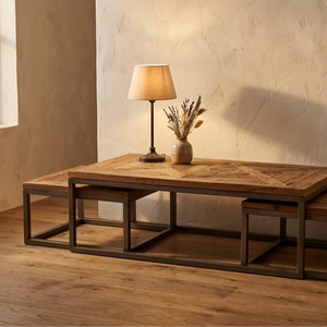 Juego de Mesa de Centro de Madera de Teca Sólida y Duradera Piore, Estilo Escandinavo Moderno, Acabado Natural Ecológico, Mesa Nido para Sala de Estar - Product Image 3