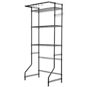 Scaffale portaoggetti singolo regolabile per lavatrice/asciugatrice, a 3 livelli, per lavanderia, con asta appendiabiti e ganci per biancheria da letto - Product Image 6