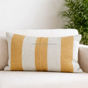 Funda de Almohada Lumbar Larga Blanca Mostaza, Tejida a Mano, con Rayas, Cojín Decorativo Texturizado para Cama, 30 × 80 cm - Product Image 1