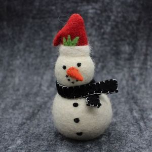 Handcrafted Wool Snowman Doll With Red Hat And Black Scarf Traditional Christmas Decoration Indoor Use Up To 3.9in Height - Product Image 4