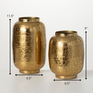 LINEA Modern Brass Tabletop <b>Vases</b> Set Handmade Decorative Metal <b>Vases</b> 11.5 & 9 Inch Gold Finish - Product Image 1