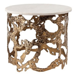 Table d'appoint en métal de forme ronde avec motif feuille, table basse de qualité antique, taille personnalisée, en aluminium et laiton - Product Image 6